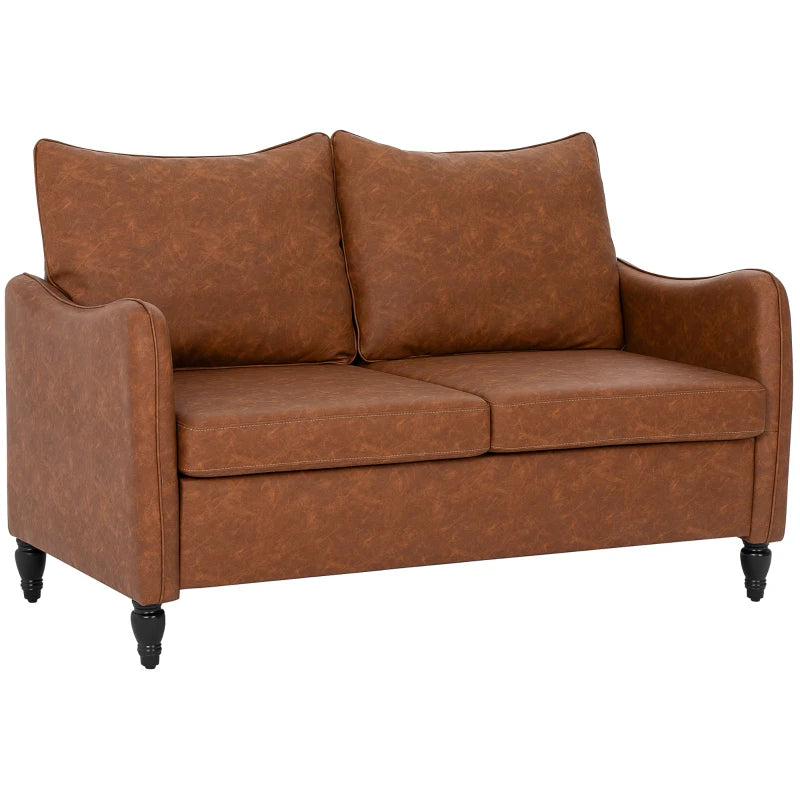 55" Loveseat Sofa, Small 2 Seater Couch with Solid Wood Legs, Modern PU Leather Upholstered Sofa for Small Spaces, Brown