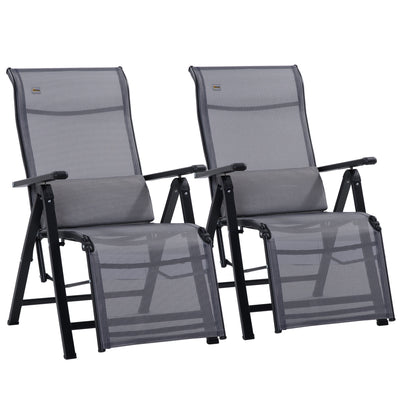 Outsunny Folding Zero Gravity Recliner Chair Set of 2 with Adjustable Backrest Grey for Patio Deck 
