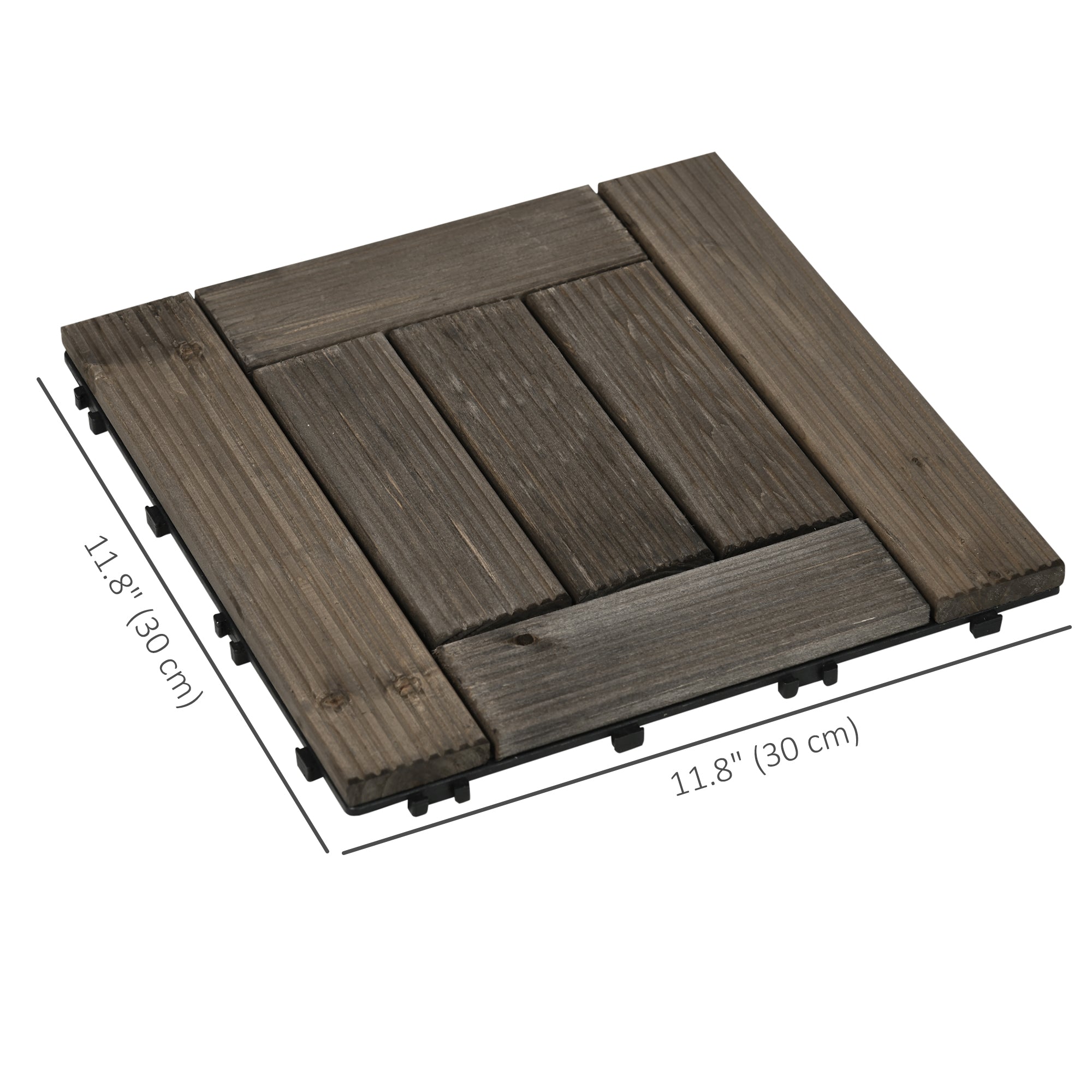Outsunny 27 Pcs Wooden Interlocking Deck Tiles, 12" x 12" Non-slip Flooring Tiles for Indoor Outdoor Patio Balcony, Grey 