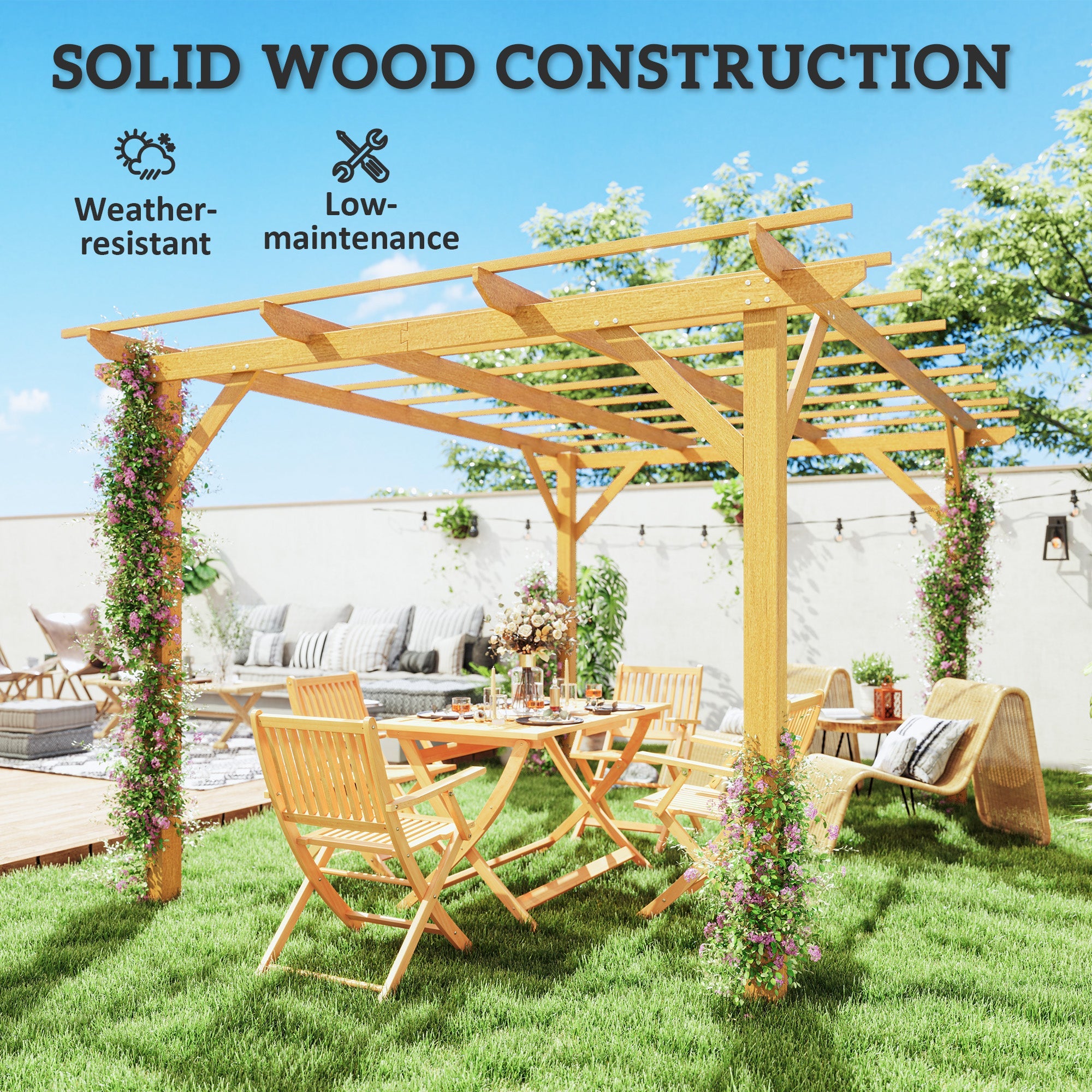 Outsunny 10' x 13' Wood Pergola, Outdoor Gazebo Grape Trellis for Climbing Plant Support, Garden, Patio, Backyard, Nature Wood 