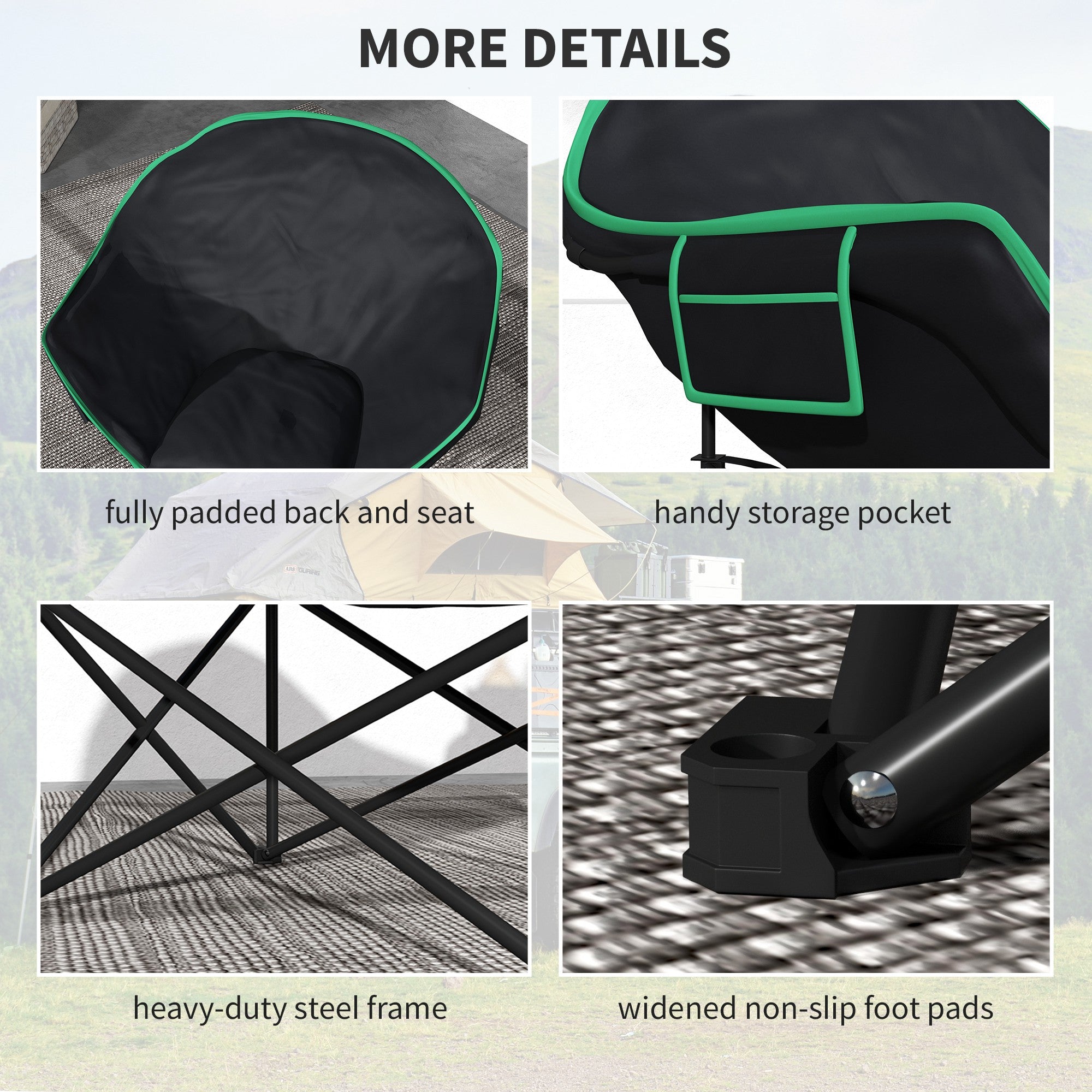 Outsunny Portable Fishing Chair: Foldable, with Carry Bag & Adjustable Footrest, Ideal for Outdoor, Beach, Picnic, Hiking, Black 