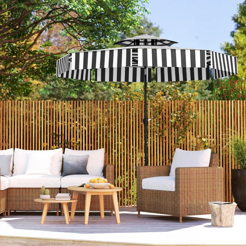 8.6 ft Patio Umbrella, UPF 30+ Outdoor Market Table Umbrella Parasol with 2-Tier Vent, Crank, 8 Ribs, Tilt, Black