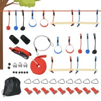 Ninja Slackline Set, 30-Piece, 10m Rope with Obstacles, Climbing Frame, Playset Equipment for Children Aged 3-6
