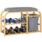 Bamboo Entryway Bench, Shoe Storage Bench with Cushion, Slat Shelves, Pull-Out Basket for Hallway, Entryway, Nature Wood