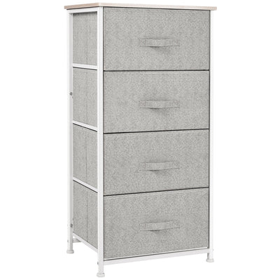 HOMCOM Linen Fabric Storage Solution: Drawer Cabinet Organizer with 4 Removable Drawers and Metal Frame for Living Room, Kitchen, Grey 