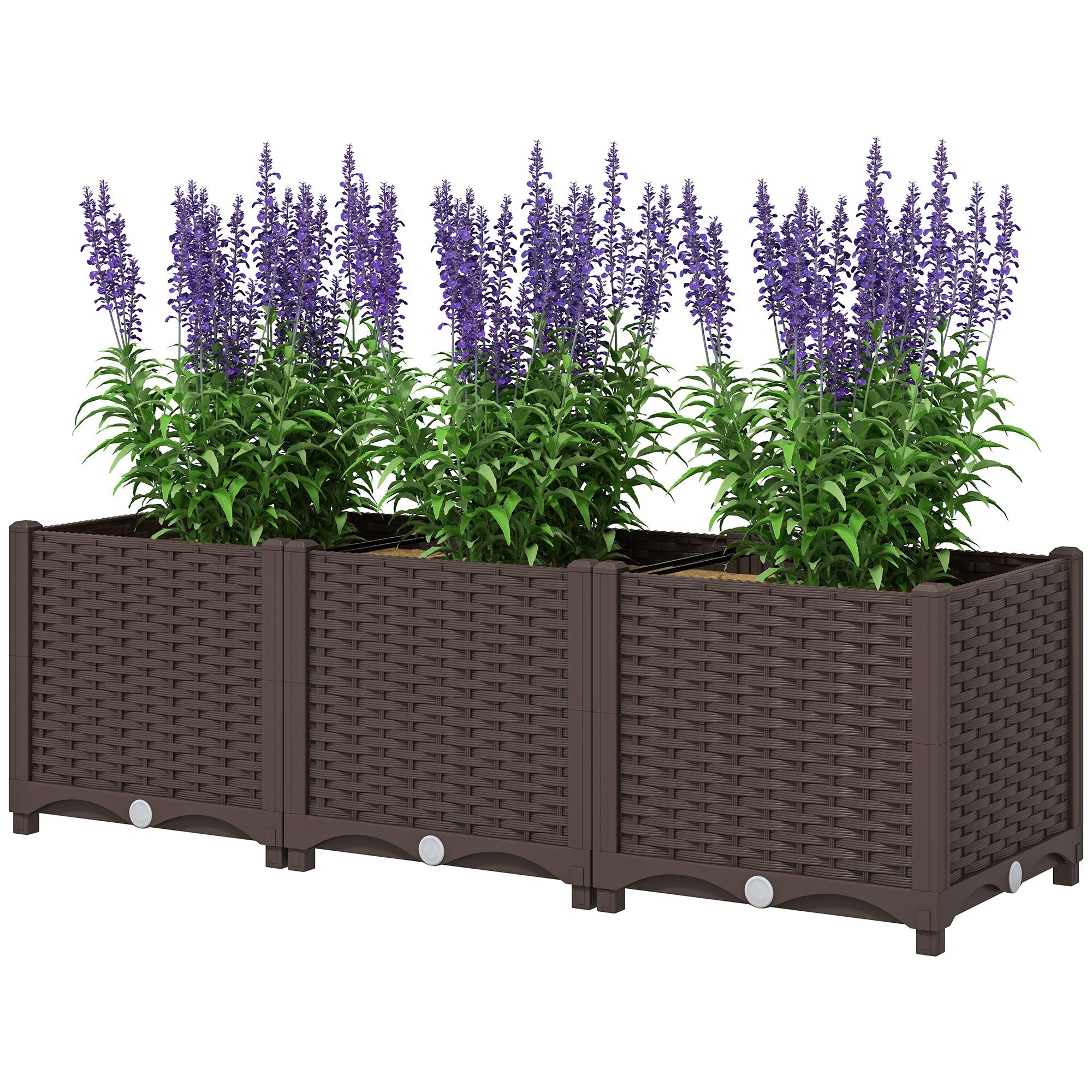 Outsunny Plastic Raised Garden Bed, Outdoor Planter Box with Drainage Holes for Patio, Balcony, 47.2" x 15.7" x 14.6", Brown 