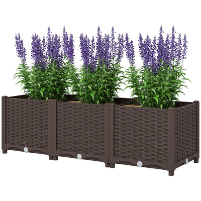 Outsunny Plastic Raised Garden Bed, Outdoor Planter Box with Drainage Holes for Patio, Balcony, 47.2" x 15.7" x 14.6", Brown 
