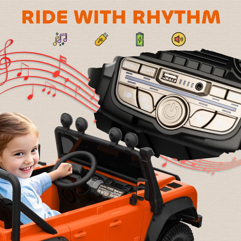 Qaba Land Rover Licensed Kids Ride on Truck with Remote Control, Spring Suspension, LED Lights, 3 Speed for Ages 3-5, Orange