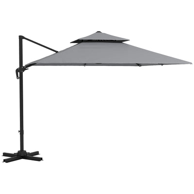 Outsunny 10'x10' Cantilever Patio Umbrella Double Top Square Offset Umbrella 360° Rotation Light Grey 