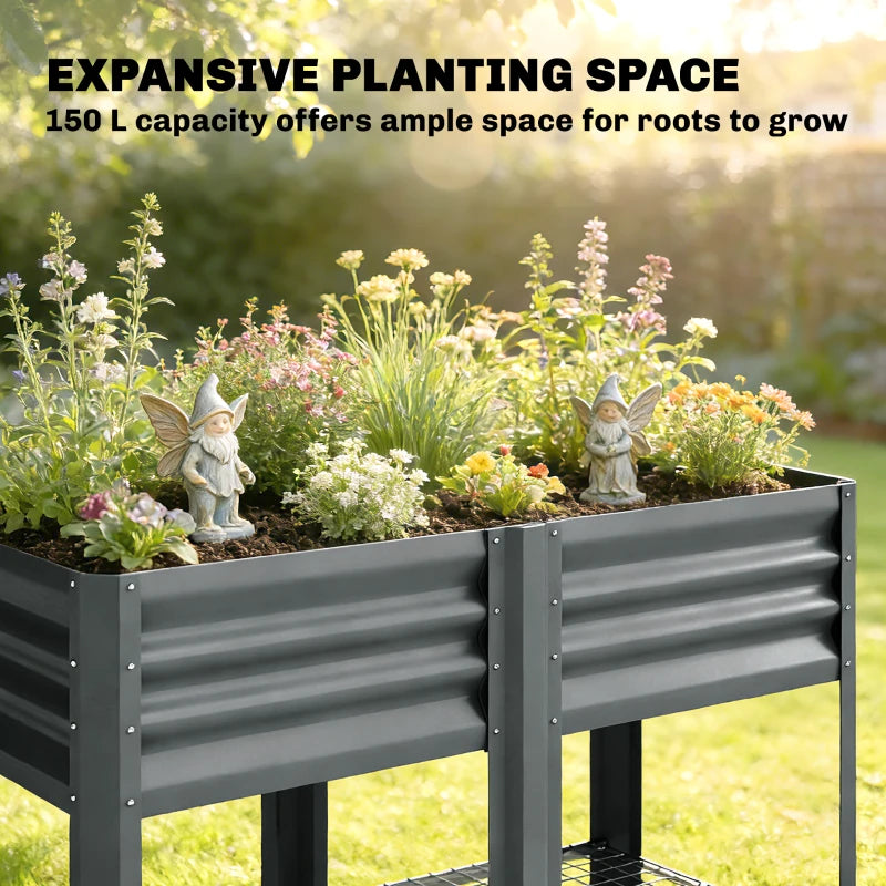 Raised Garden Bed with Legs Storage Shelf Elevated Planter Box 31.5" for Flowers Vegetables Dark Grey