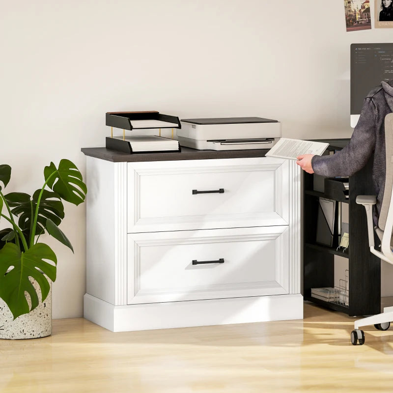 Lateral Filing Cabinet, Farmhouse File Cabinet with 2 Silent Drawers for Letter/A4/Legal Size Files, White