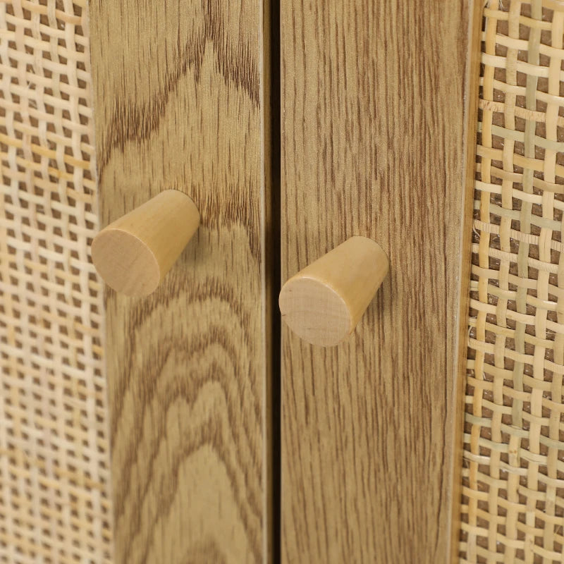 Bohemian Sideboard with Rattan Doors & Adjustable Shelf, Natural Wood Finish