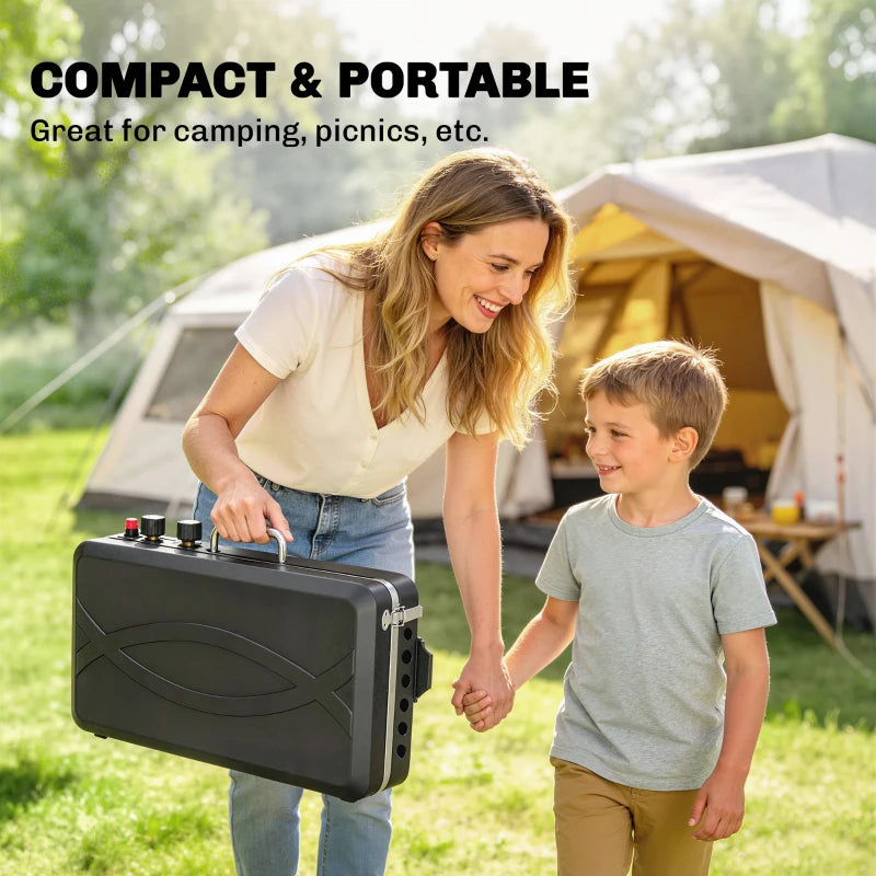 Outsunny 2-in-1 Camping Stove & Gas Griddle Combo, 20,000 BTU Portable Propane Grill with Detachable Legs, Wind Guards, Black