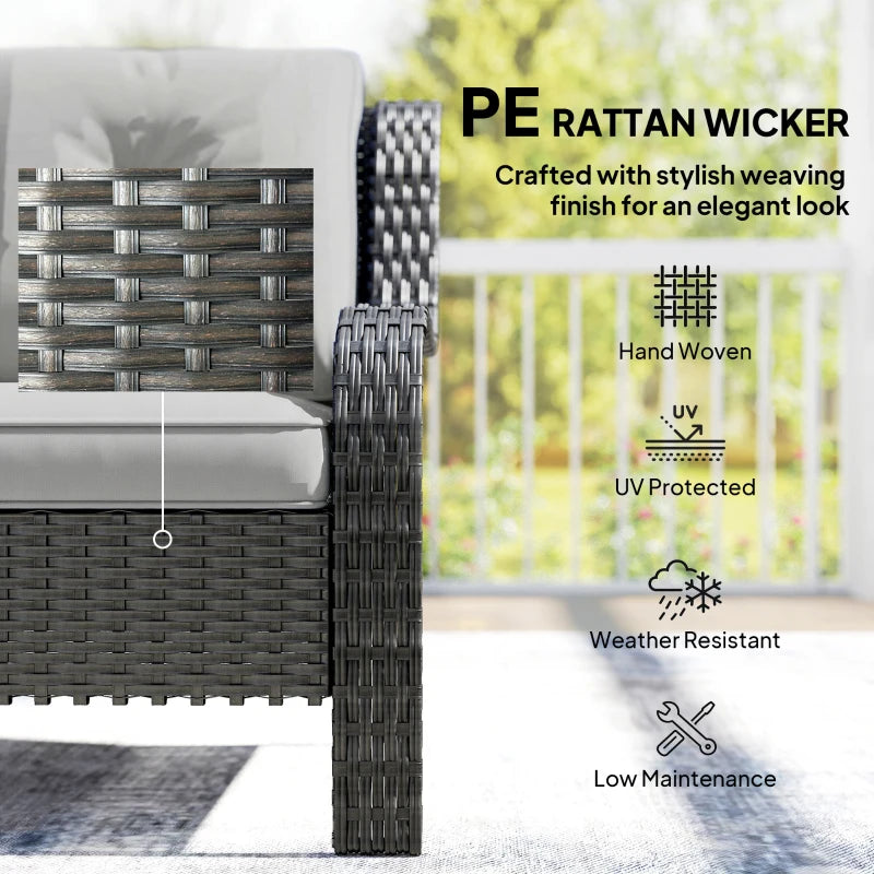 Wicker Patio Sofa with Cushions, 3 Seater Rattan Outdoor Couch for Patio, Garden, Porch, Backyard, Light Grey