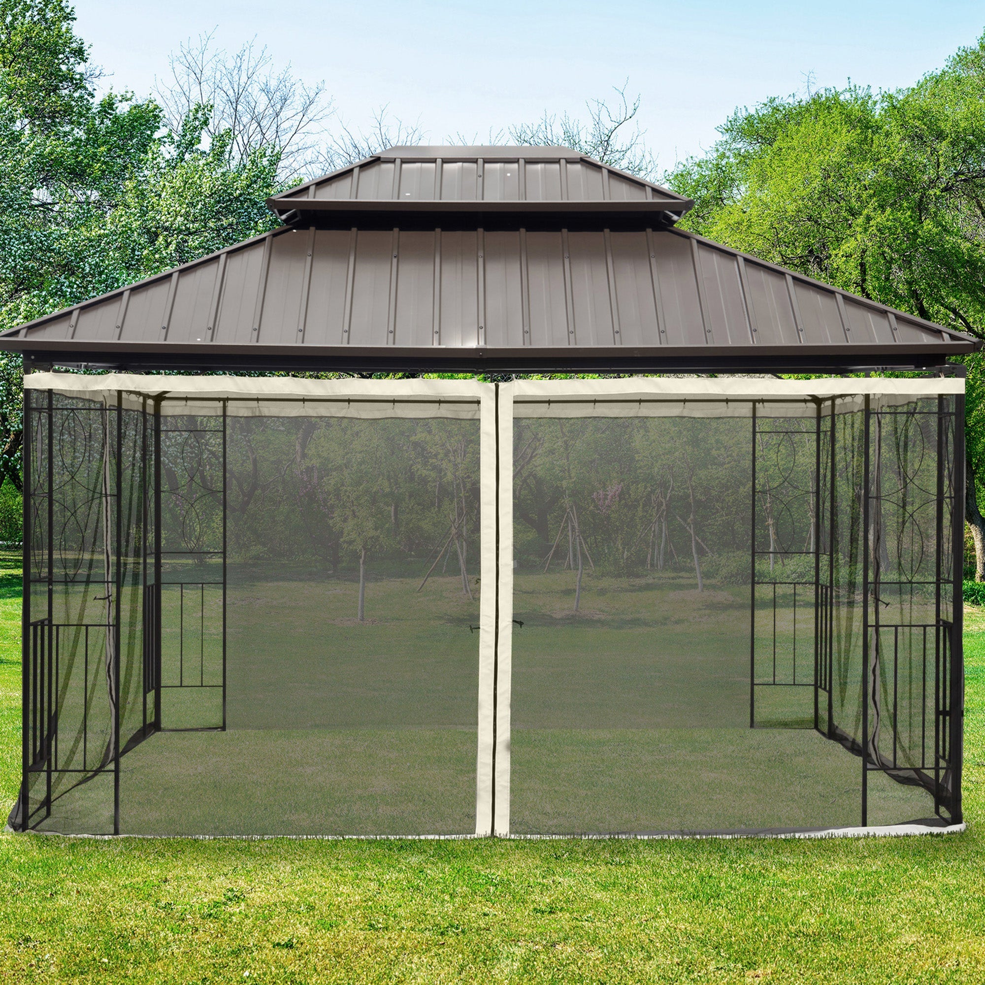 Outsunny Replacement Mosquito Netting for Gazebo 10' x 13' Black Screen Walls for Canopy with Zippers Parties and Outdoor Activities 