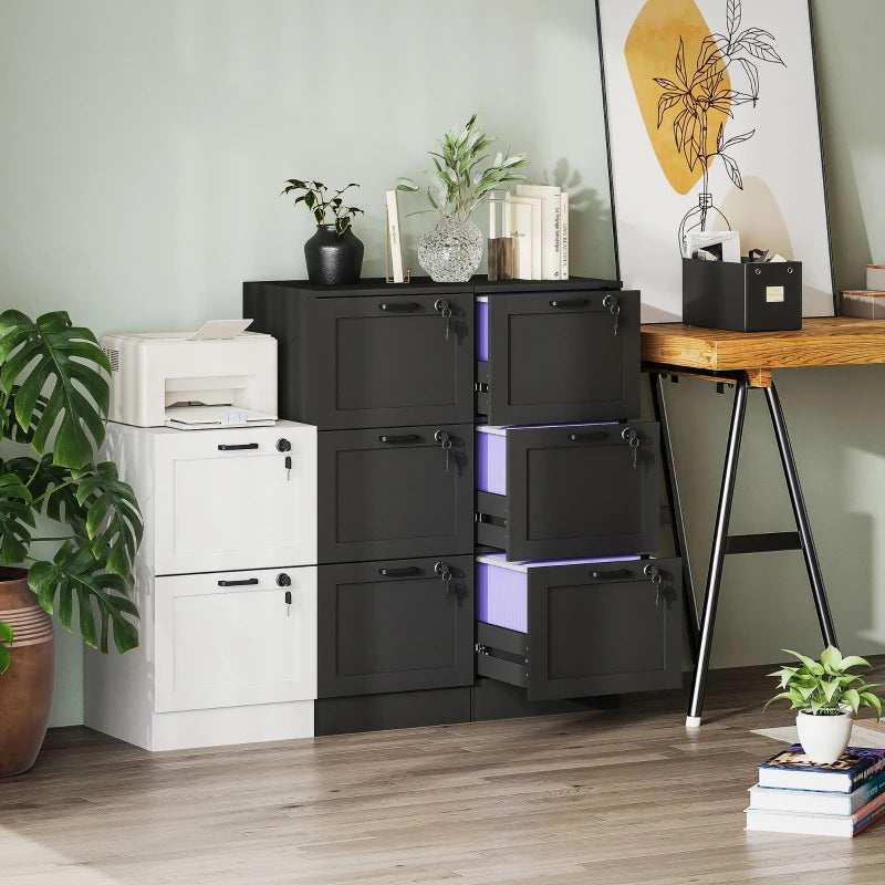 Vertical Filing Cabinet with 3 Drawers, Lock, File Cabinet for Home Office, A4 and Letter Size Files, Black