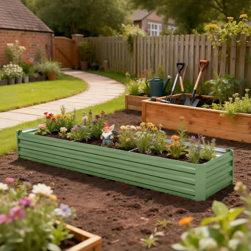 8'x2'x1' Galvanized Raised Bed, Large Elevated Planter Box for Growing Flowers, Herbs and Vegetables, Light Green
