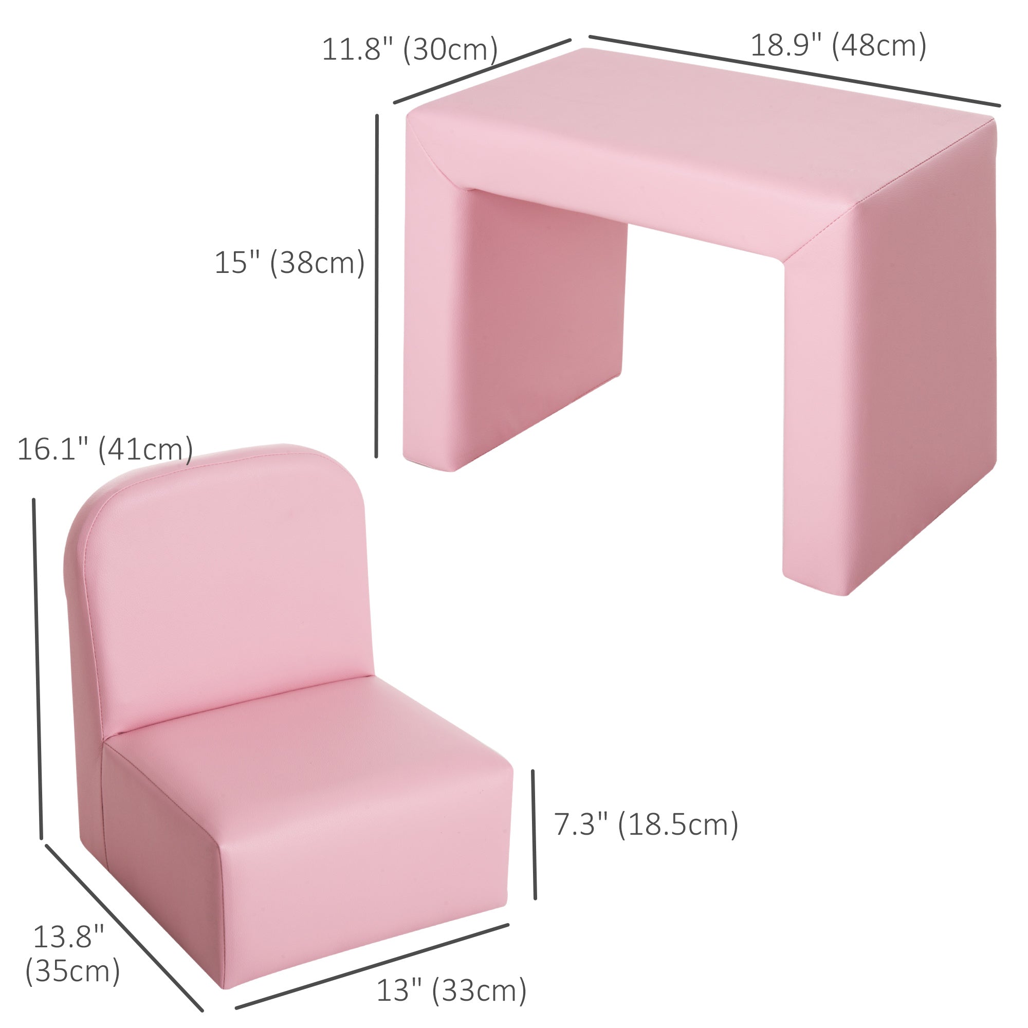 Qaba 2-in-1 Kids Convertible Table & Sofa Chair Set, Pink Multifunctional Toddler Armchair and Activity Couch 