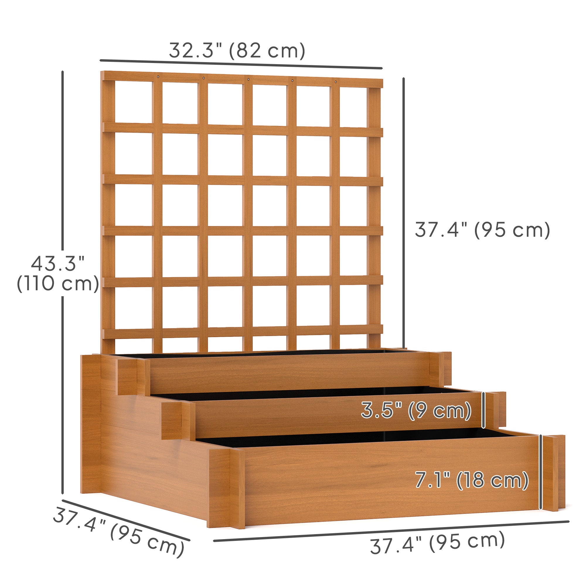 Outsunny Wooden Elevated Planter Box with Trellis for Climbing Plants, 3 Tier Raised Garden Bed for Garden, Outdoor, Brown 