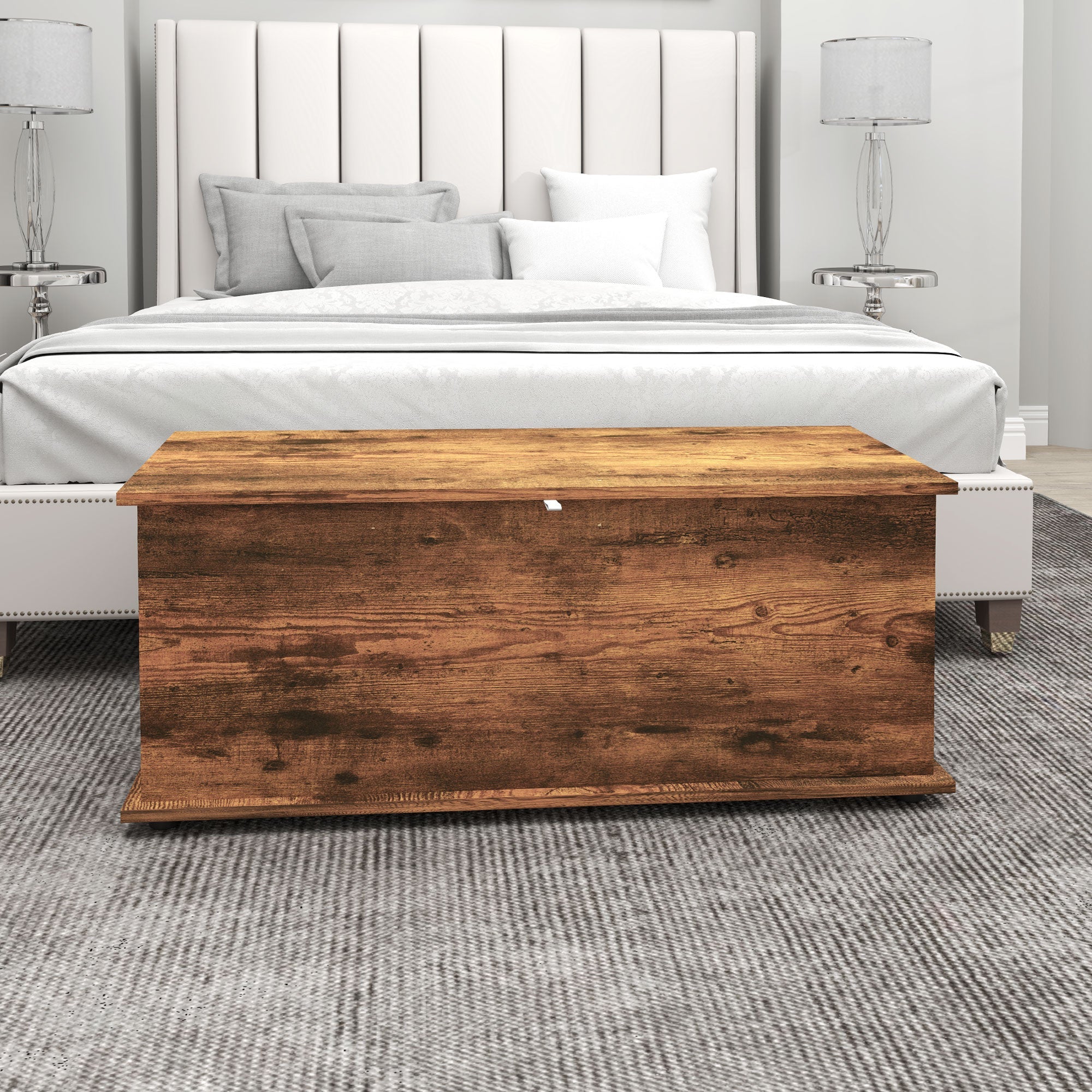HOMCOM 39.5" Storage Chest with 2 Safety Hinges, Storage Box Organizer with Flip-Top Lid, Entryway Storage Bench, Rustic Brown 
