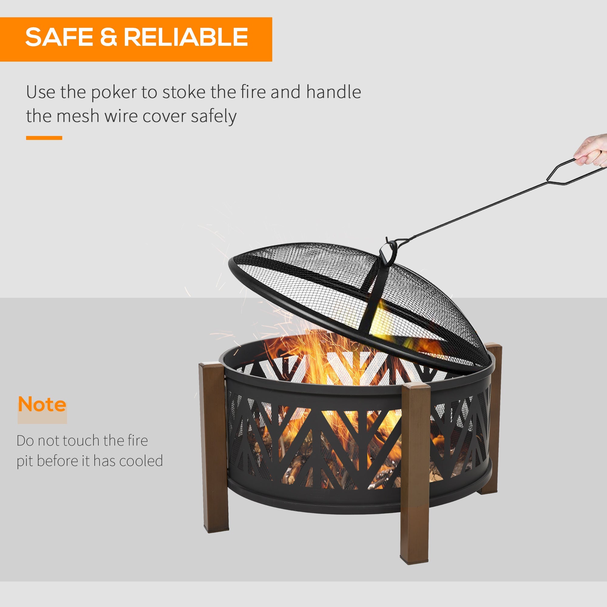 Outsunny 31" Outdoor Fire pit, 2-in-1 Wood Burning Fire Pit Brazier with Lid, BBQ Grill, Poker for Backyard, Camping, Black 