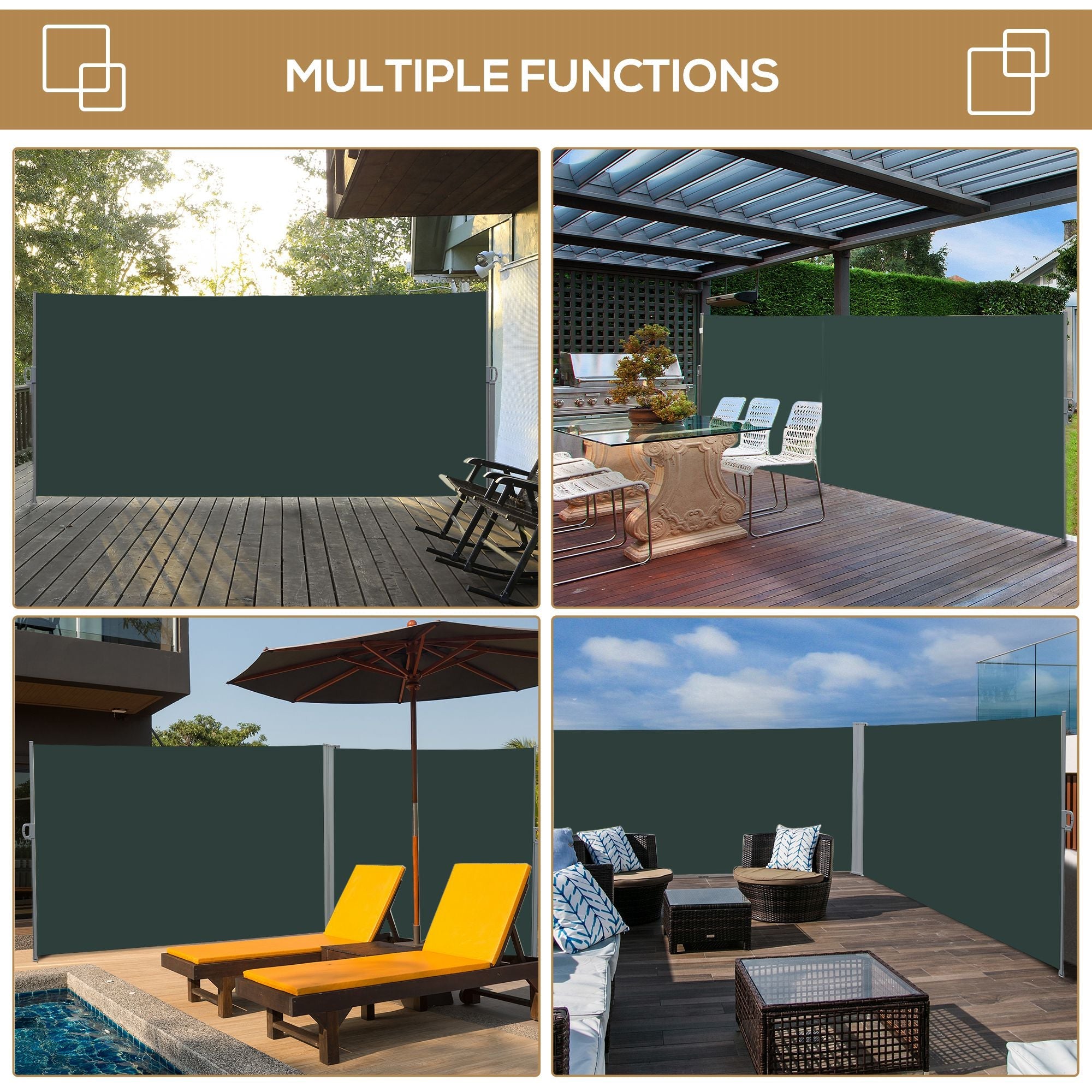 Outsunny 118" x 79" Retractable Side Awning Patio Outdoor Folding Privacy Screen with Resistance to UV Rays & Wind, Gray 