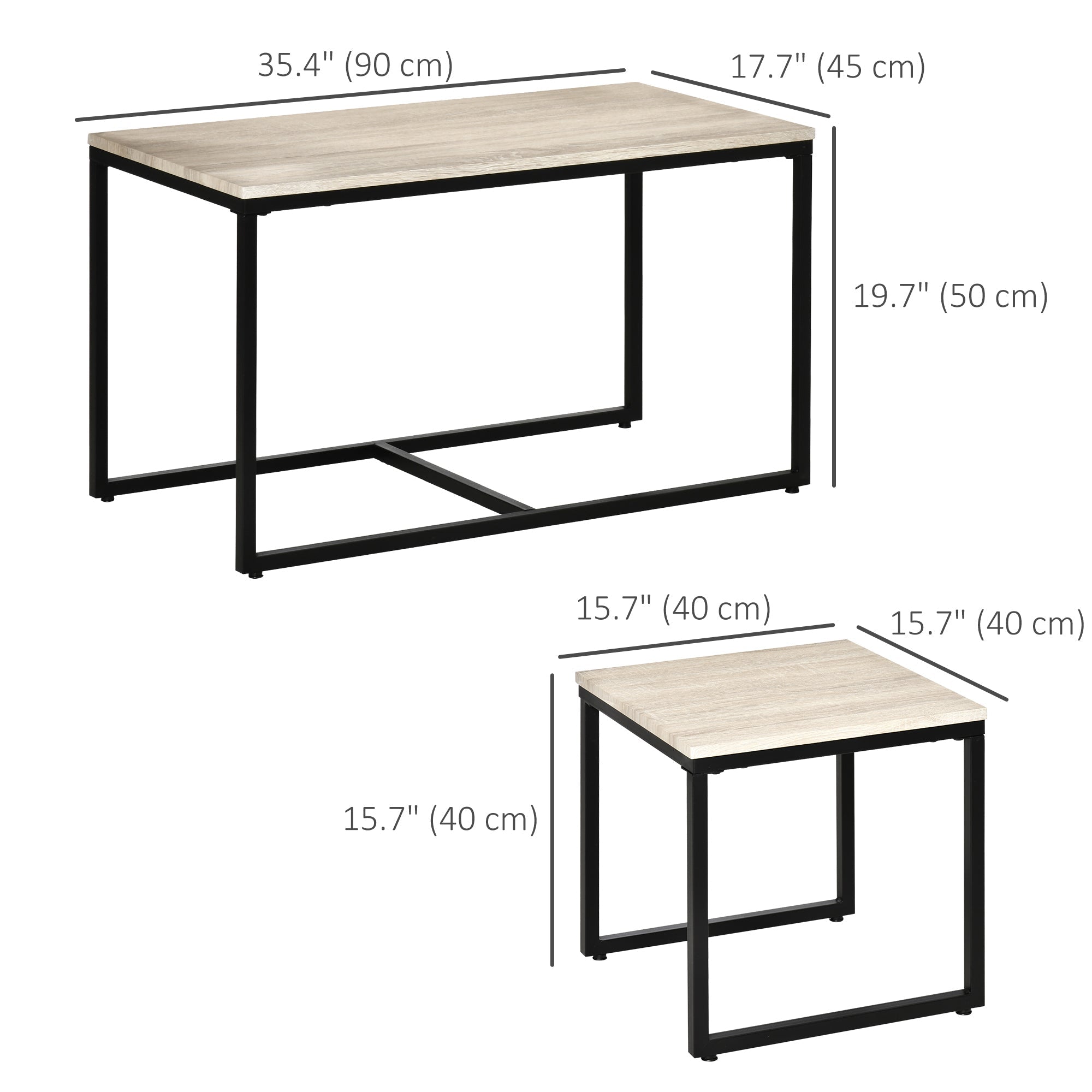 Homcom Natural Nesting Coffee Tables: Contemporary Set of 3 with Black Metal Frame for Stylish Living Room 