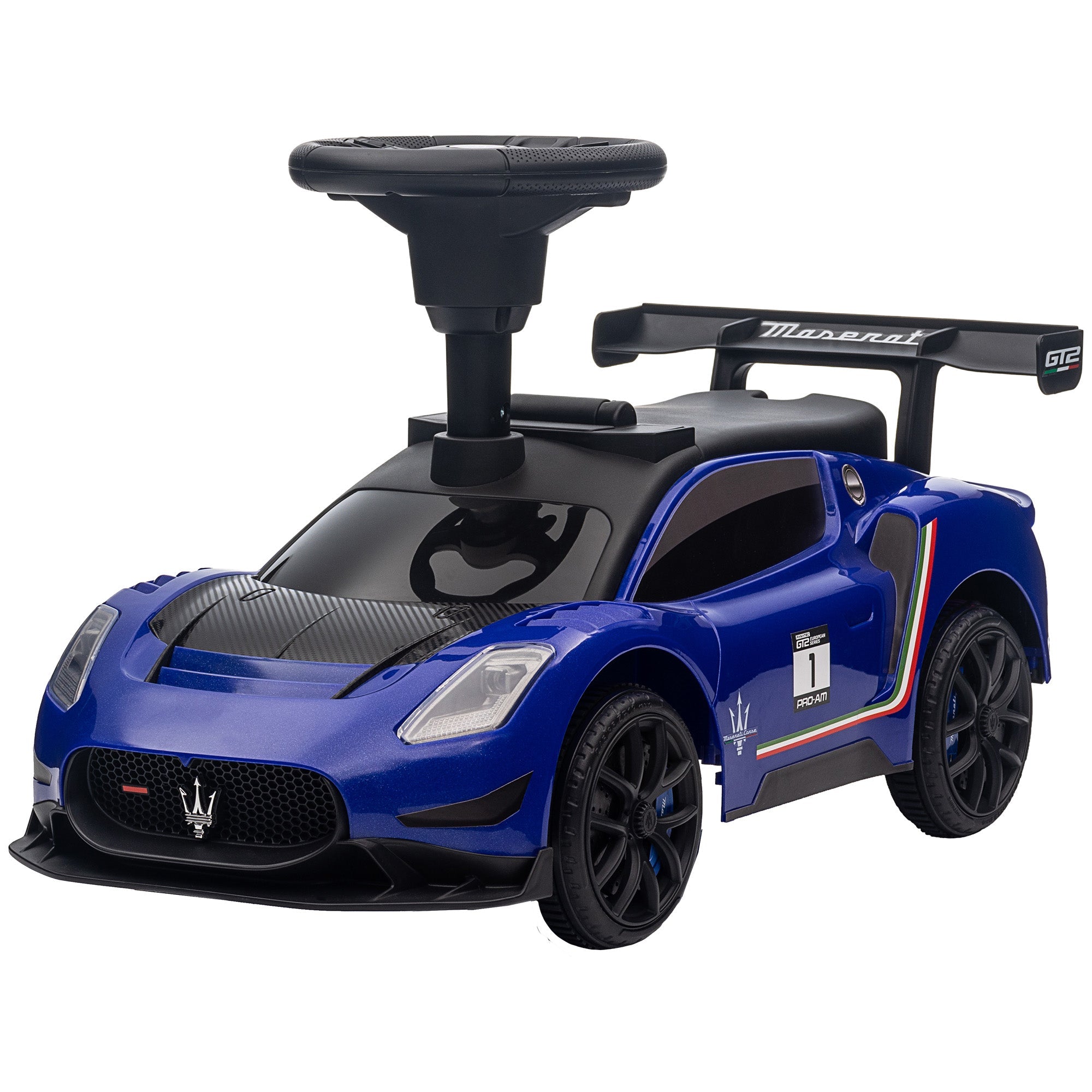 Qaba Licensed Maserati GT2 Baby Sliding Car with Storage, Music, Horn, Foot to Floor Toddler Car for 18-60 Months, Blue 