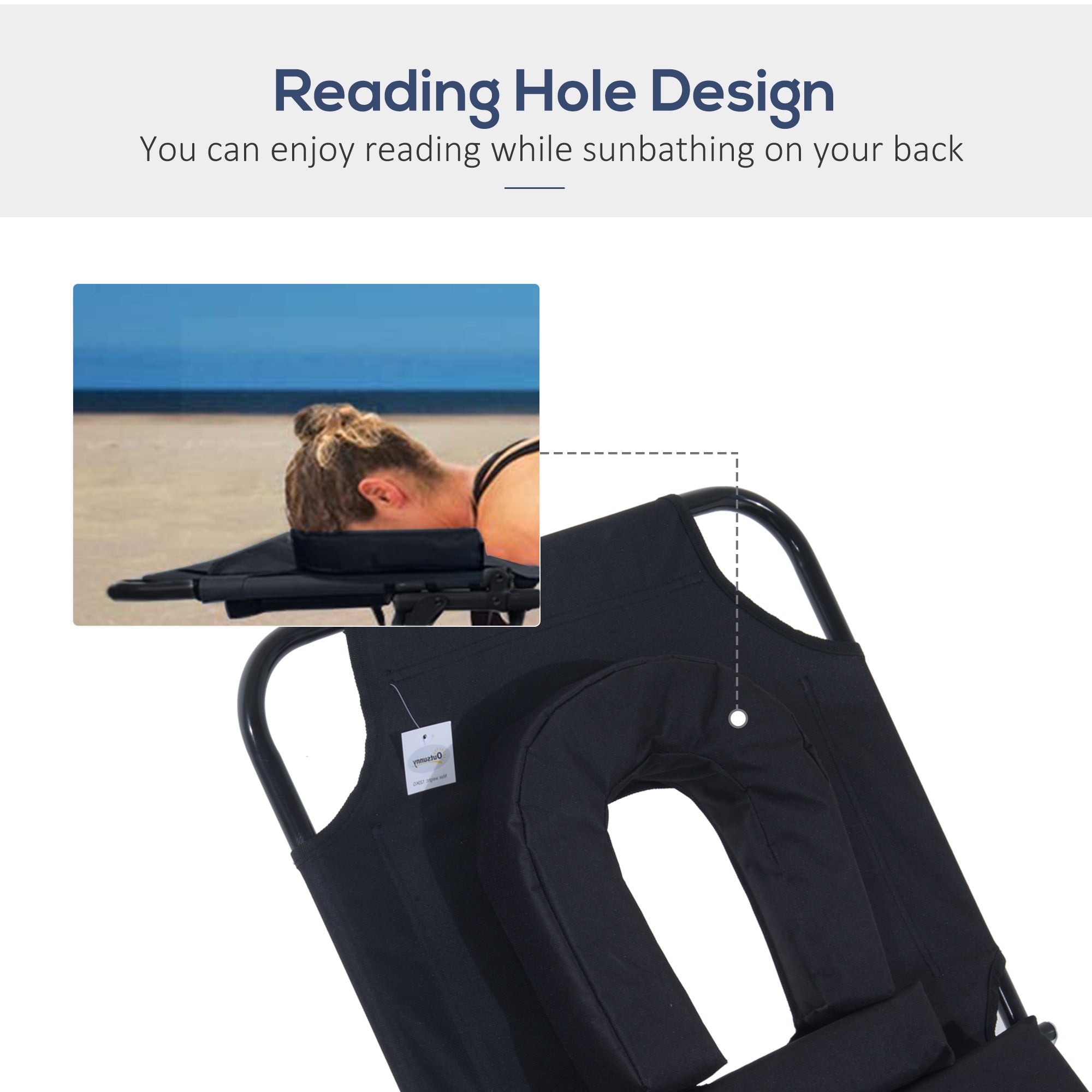 Outsunny Adjustable Garden Sun Lounger w/ Reading Hole Outdoor Reclining Seat Folding Camping Beach Lounging Bed Black 