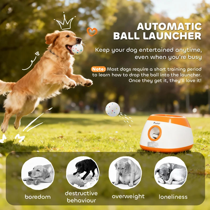 Automatic Dog Ball Launcher, Automatic Ball Launcher with 3 ETPU Balls, 26-79ft, for Medium and Large Dogs, Orange