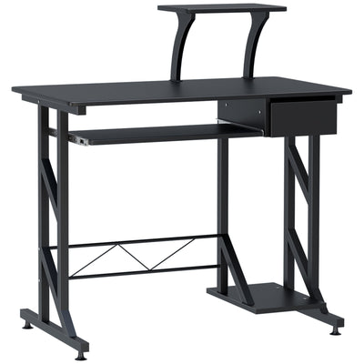 HOMCOM Compact Computer Desk with Keyboard Tray & Drawer in Black 35.4"Lx19.7"Wx37.4"H 