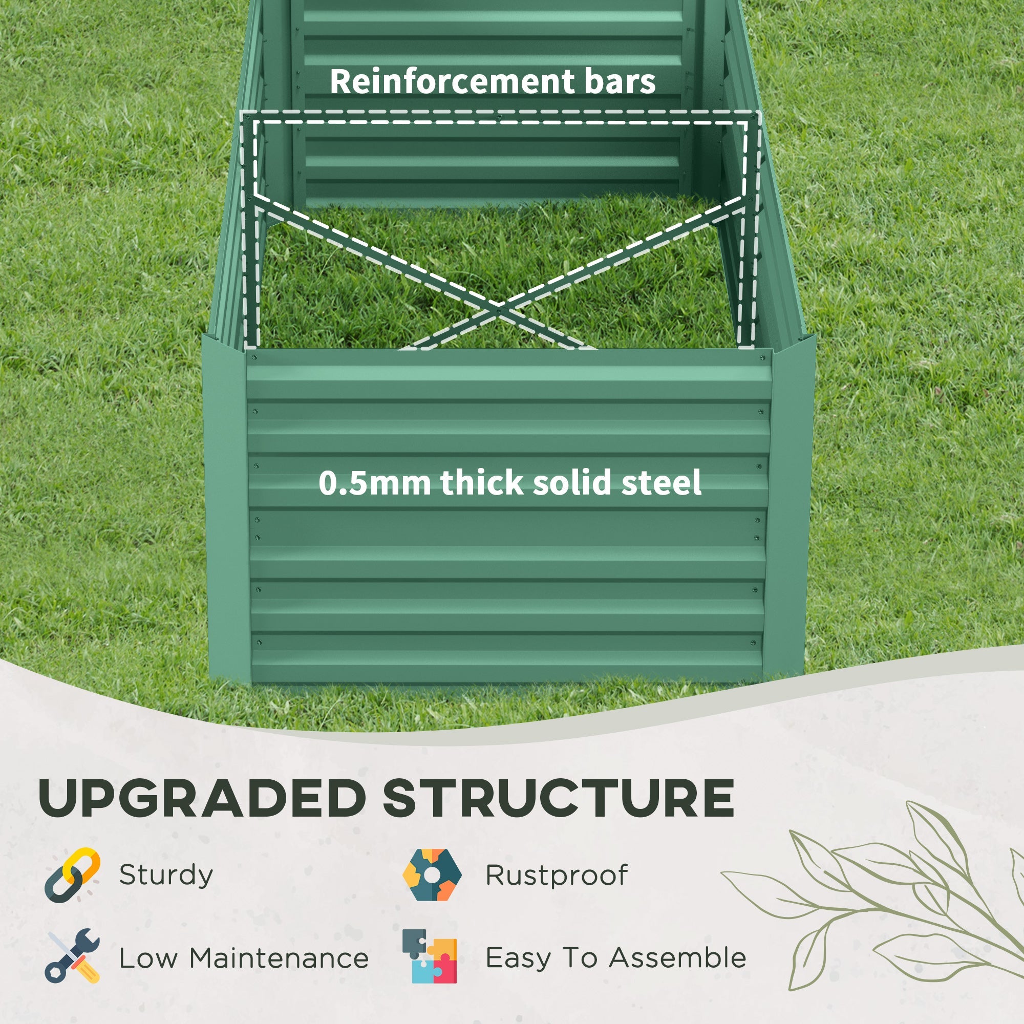 Outsunny Galvanized Raised Garden Bed, Steel Outdoor Planters with Reinforced Rods, 71" x 35" x 23", Light Green 