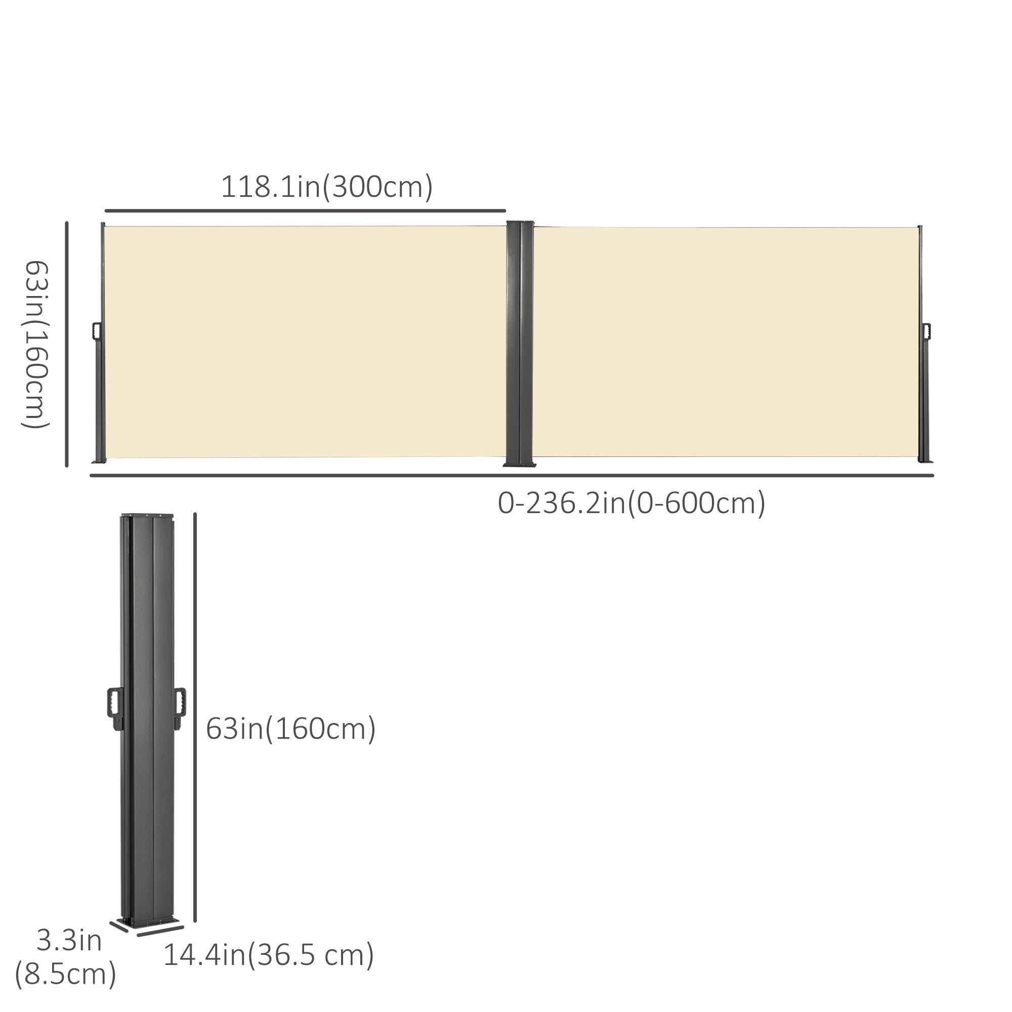 Outsunny Outdoor Privacy Partition: 236" x 71" Double Side Retractable Sunshade for Patio Garden Balcony, Cream White 