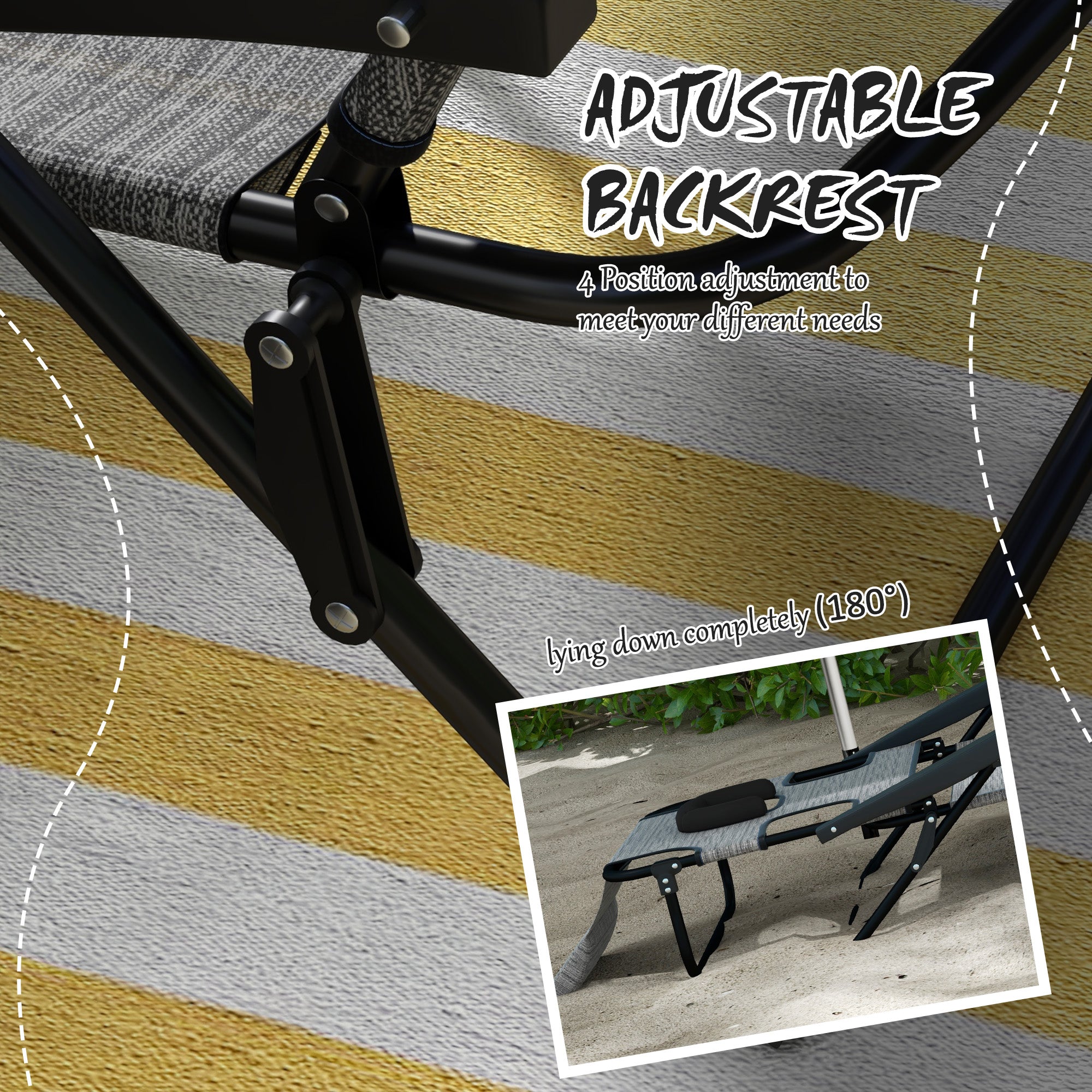 Outsunny Mixed Grey Outdoor Chaise Lounge Chair with 4-positions Reclining Back Portable Folding Sun Lounger 