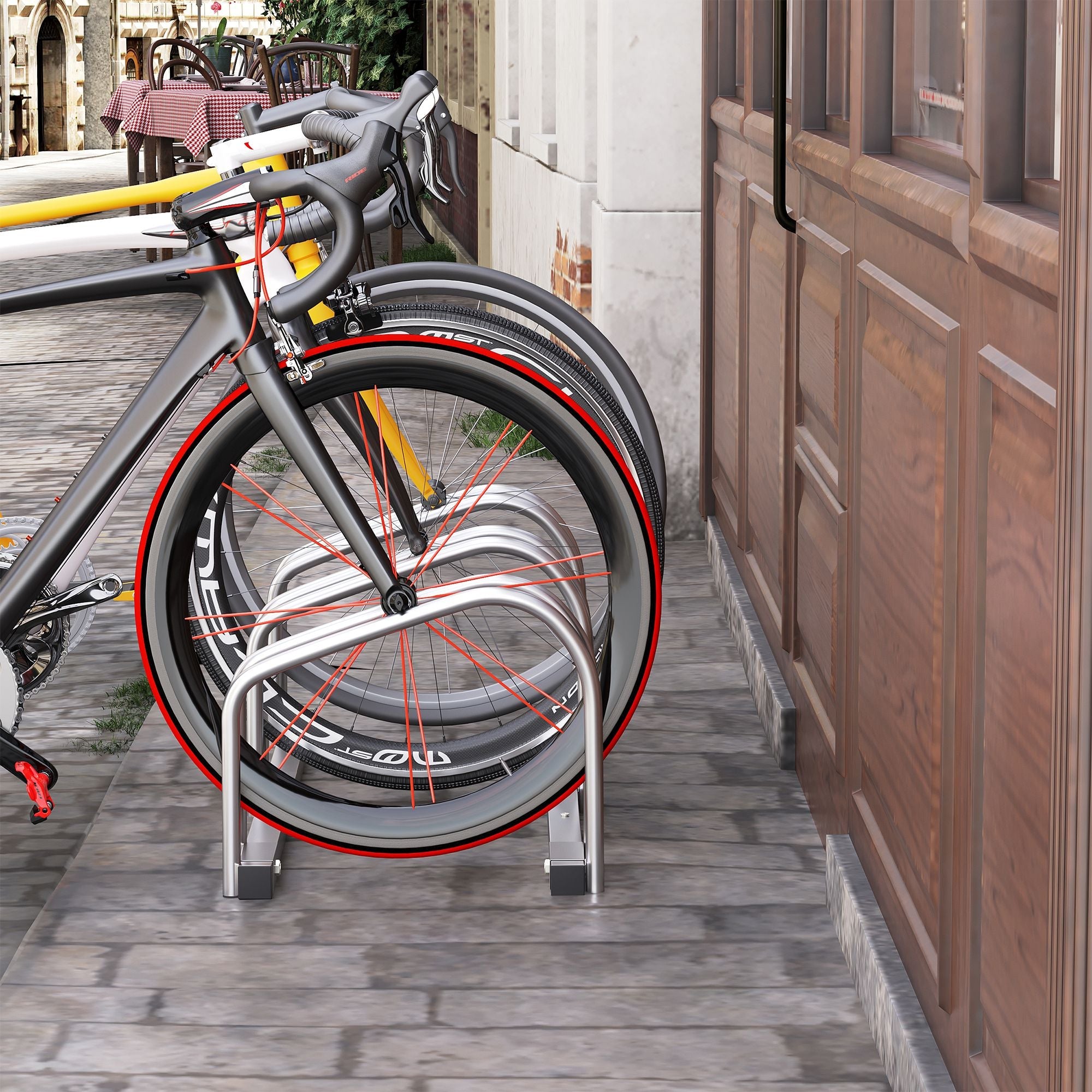 Soozier Cycle Park Elite Rack: 3-Bike Floor Parking Rack, Bicycle Storage Stand for Garage Organizer Silver 