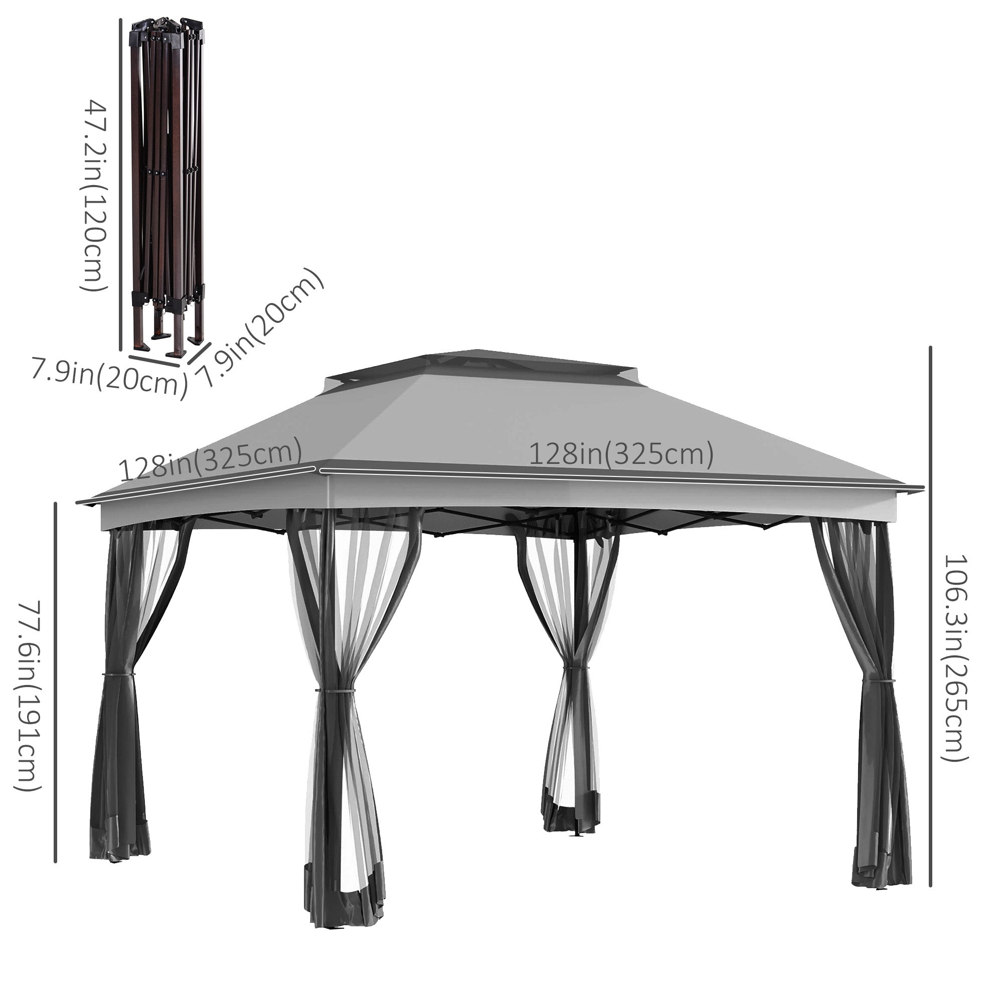 Outsunny 11'x11' Pop Up Event Canopy Tent 2-Tier Roof Soft Top with Netting Light Grey for Patio Garden 