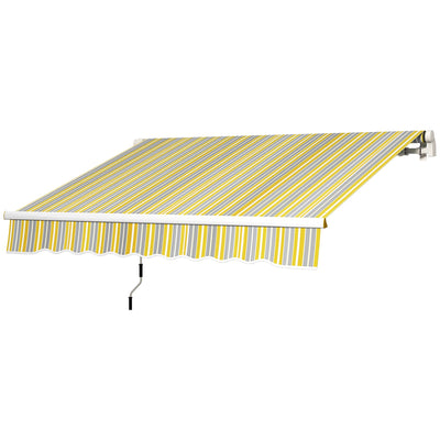 Outsunny 8' x 6.5' Manual Retractable Patio Awning LED Lights Aluminum Sun Shade Canopy Door Window Yellow Grey 