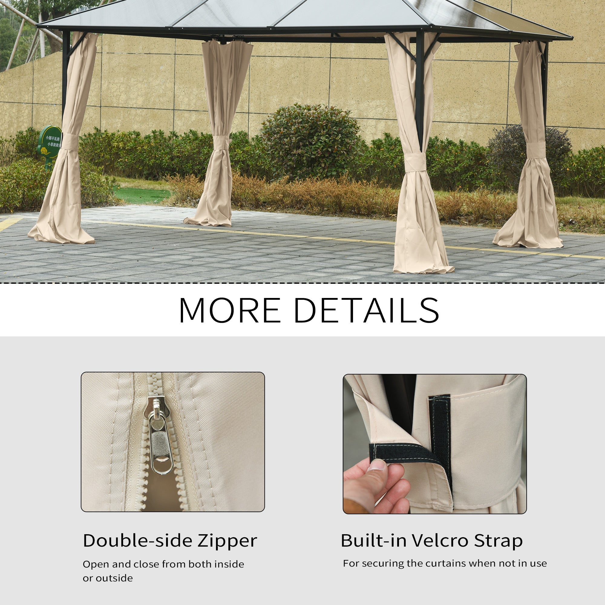 Outsunny Gazebo Curtain 10'x13' Replacement Sidewalls 4-Panel Privacy Wall Beige for Outdoor Use 