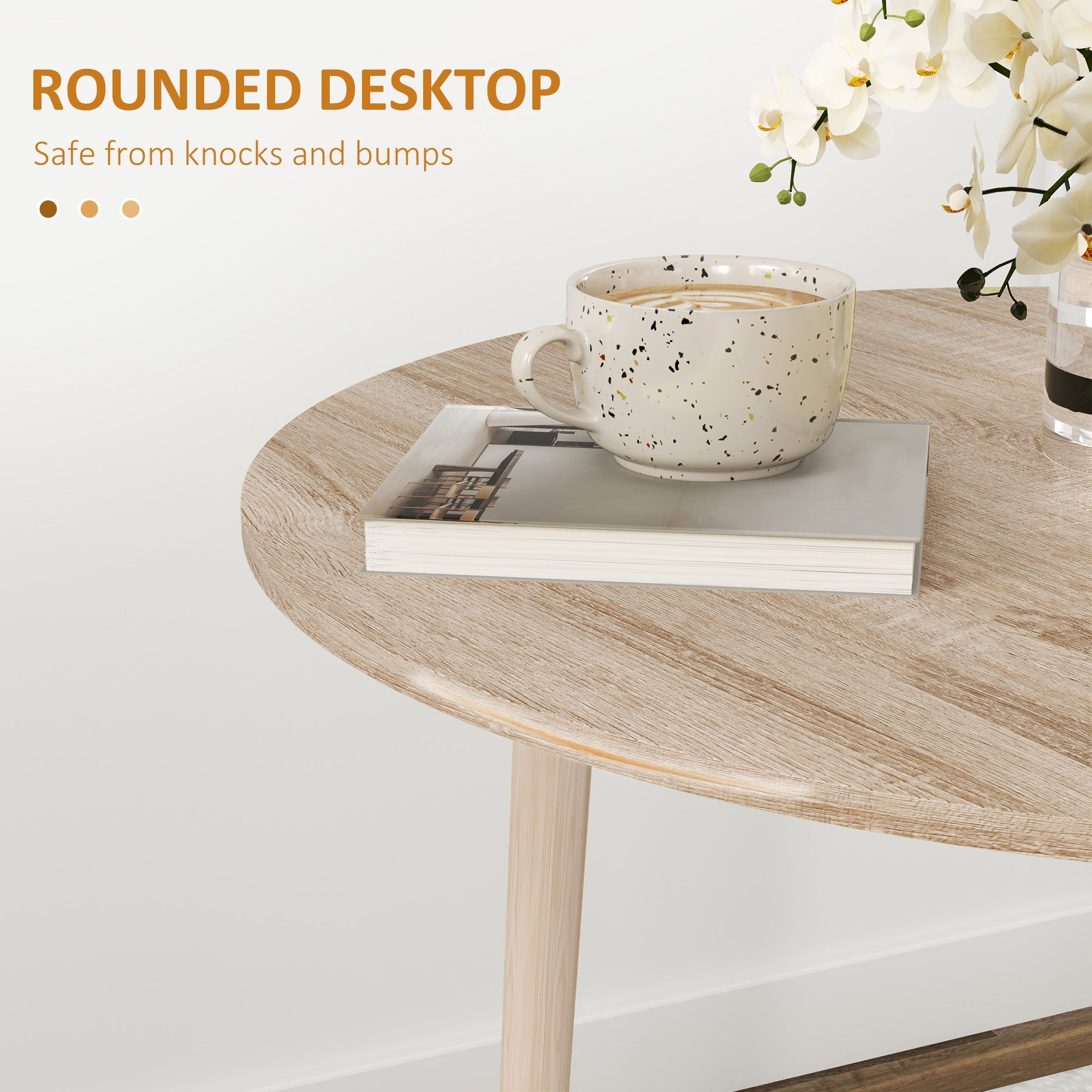 HOMCOM Folding Dining Table, Round Drop Leaf Kitchen Table for Small Spaces with Wood Legs, Oak 