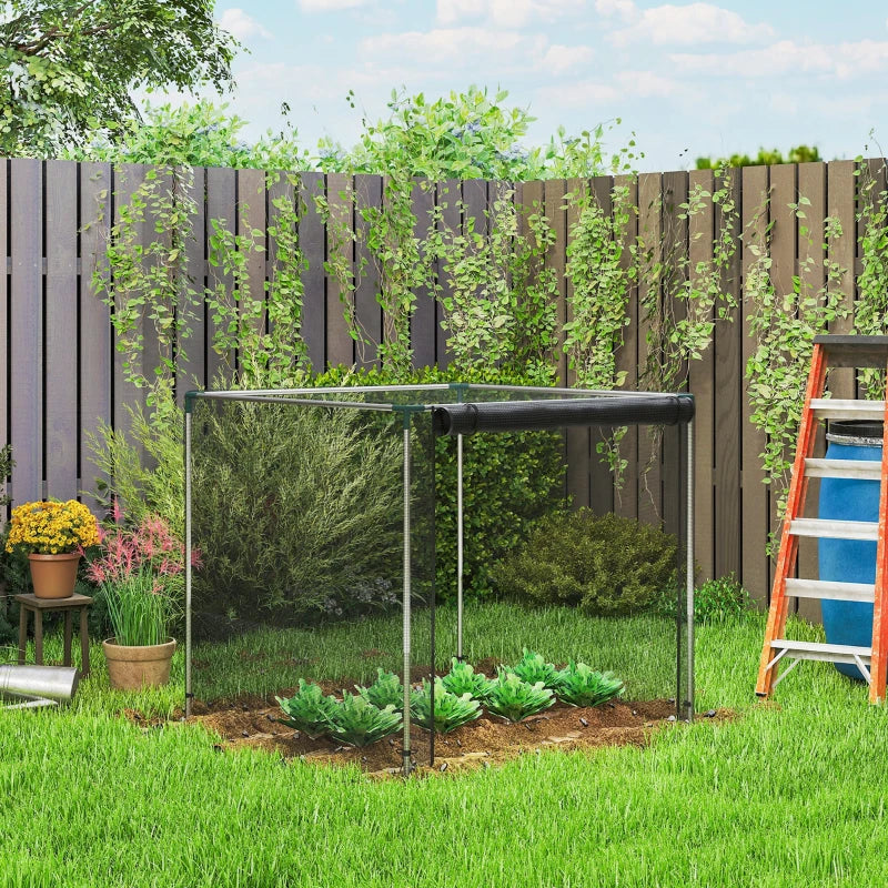 Galvanized Steel Crop Cage, Plant Protection Tent with Zippered Door, 4' x 4', Black