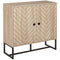 HOMCOM Mid-Century Sideboard: Storage Cabinet with Dining Buffet Table, Adjustable Shelf, Metal Base, Natural Finish