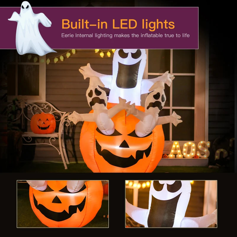 HOMCOM Inflatable Haunted Tree – LED Lighted Halloween Decoration with Owl, Ghost, and Pumpkins 