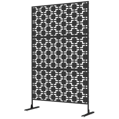 Outsunny 6.5FT Metal Privacy Screen, Outdoor Decorative Divider with Stand, Grid Style in Black| Aosom Canada 