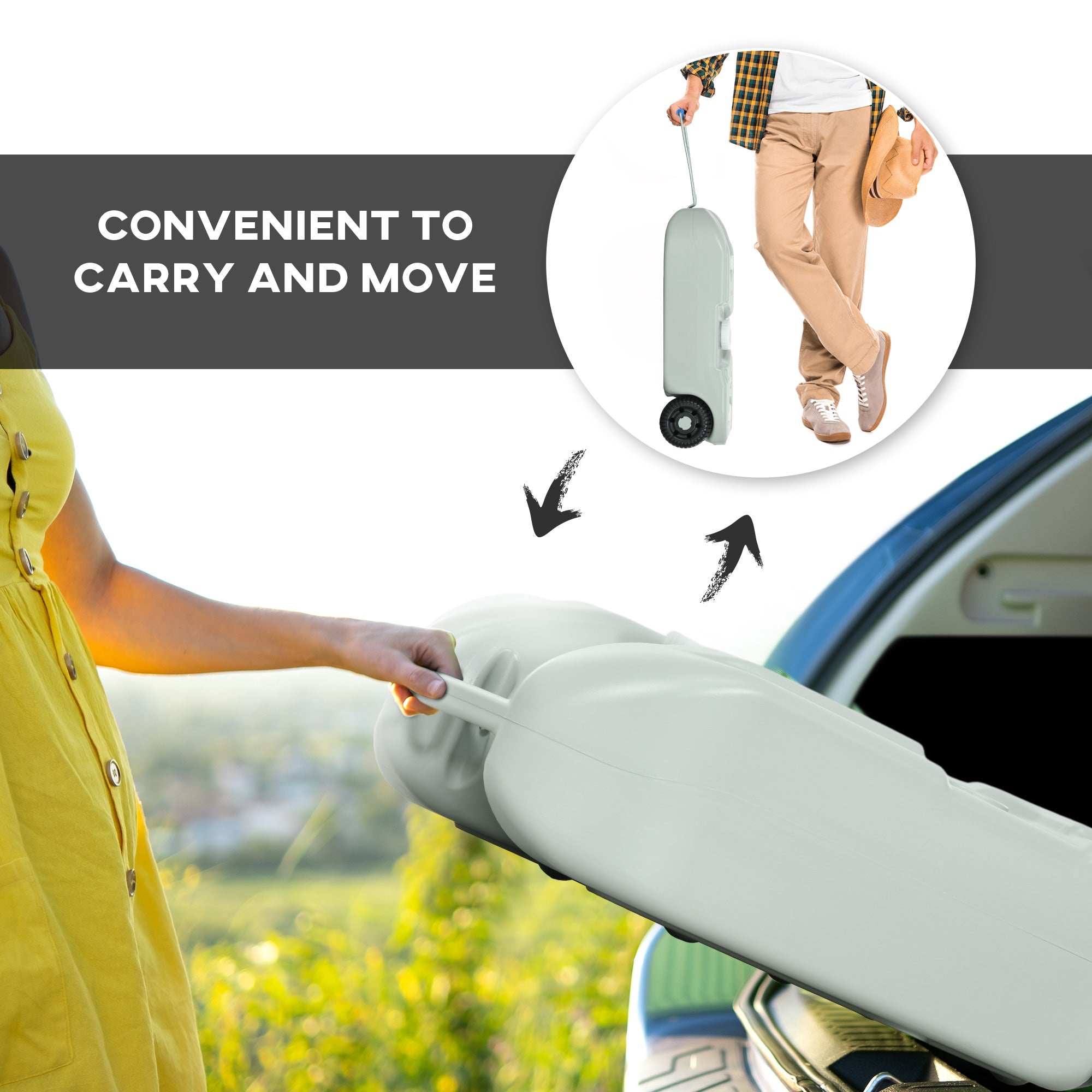 Outsunny RV Portable Waste Tank 10.6 Gallon Black Grey Water Storage with Wheels Handles for Camping 