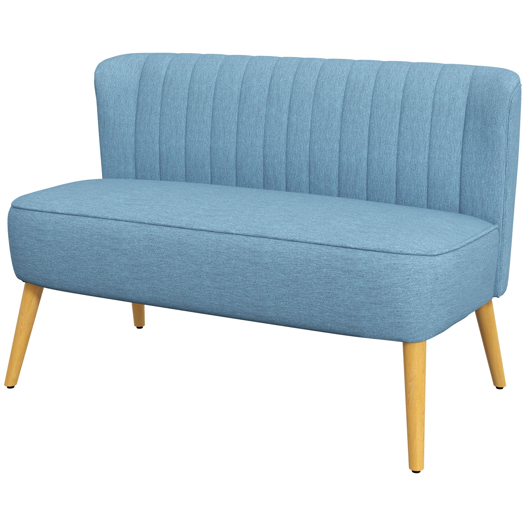 HOMCOM Modern 2 Seat Sofa for Bedroom, Upholstered Two Seater Couch with Rubber Wood Legs, Blue 