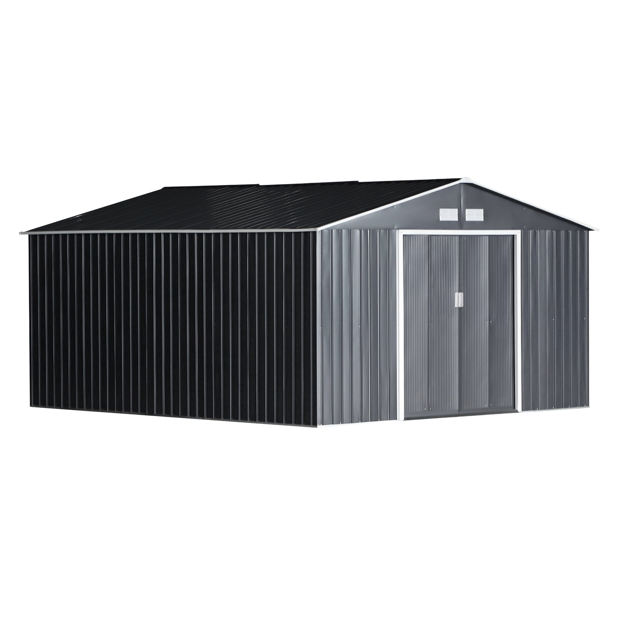 Outsunny Spacious Garden Shed 11.2ft x 12.5ft with 4 Vent Slots, Double Doors, Durable Storage - Grey 