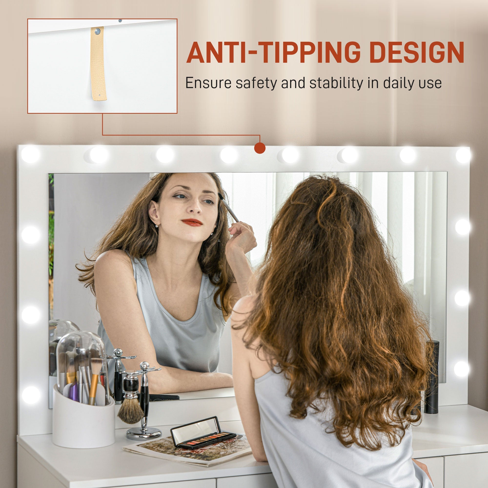 HOMCOM Makeup Vanity Table, Dressing Table with Mirror and Lights, Modern Makeup Table with 7 Drawers and 10 LED Lights, White 