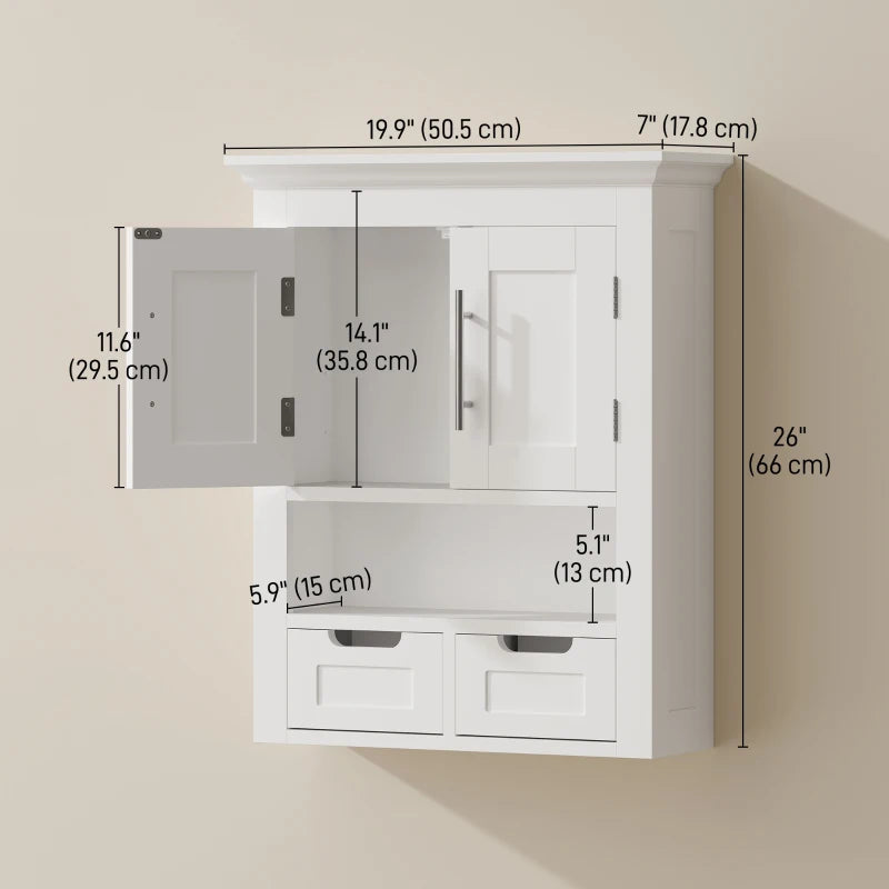 Bathroom Wall Cabinet, Medicine Cabinet, Toilet Storage Cabinet with Shelf for Living Room and Entryway, White