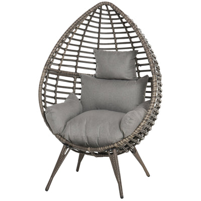 Outsunny Outdoor/Indoor Rattan Chair with Soft Cushion, Wicker Egg Lounge Chair for Backyard Garden Balcony Lawn, Grey 
