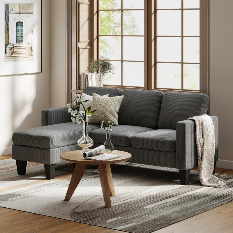 Sectional Sofa, L Shaped Couch, with Changeable Chaise or Ottoman, Dark Grey